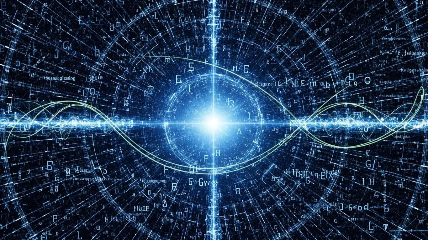 A central glowing core generating an intricate network of text and code, symbolizing OpenAI's generative AI models.