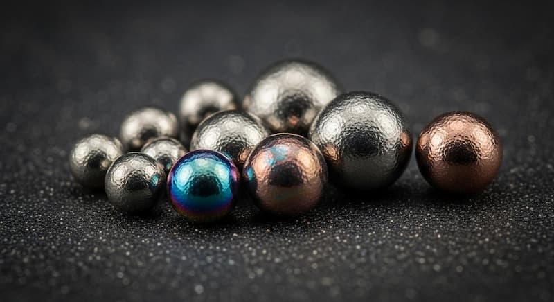 A scientific image showing a close-up of the microscopic "ocean spherules" recovered by the Galileo Project, appearing as tiny, metallic orbs against a dark background.