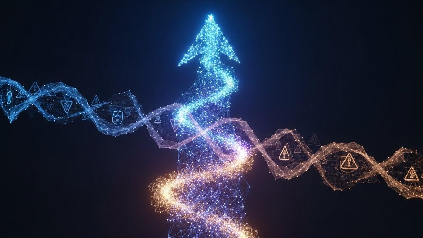 A symbolic image depicting the intertwined paths of AGI development and ethical safeguards, emphasizing responsible AI.