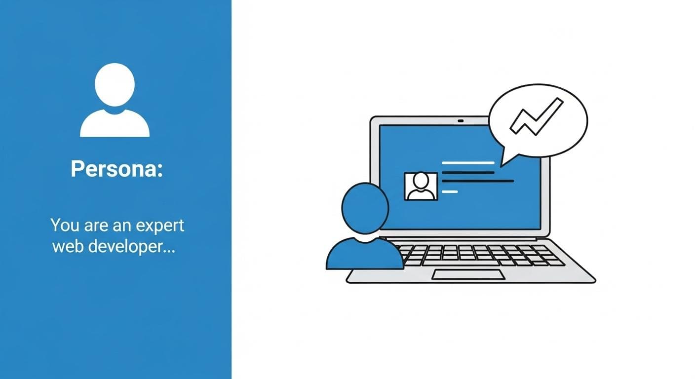 An infographic diagram breaking down 'The Anatomy of a Powerful Prompt' into four color-coded sections: Persona, Goal, Constraints, and Details, with example text for each.