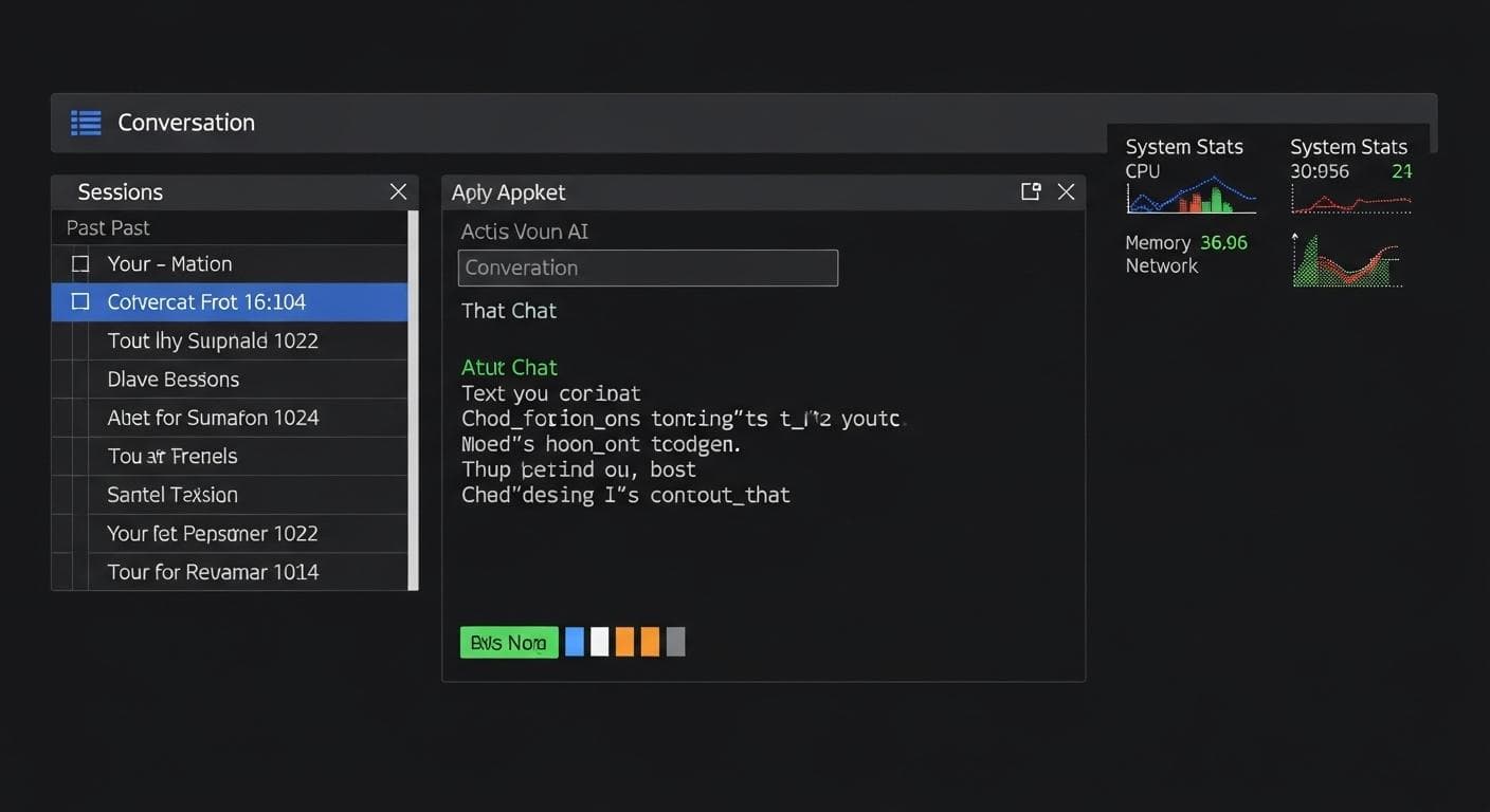 A sleek, dark-themed terminal user interface for Open Code is displayed, showing multiple active AI chat sessions and system status, conveying power and control.